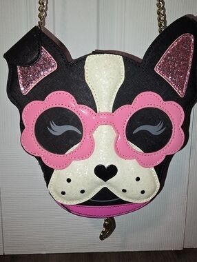 Betsey Johnson Cute Dog Crossbody Bag with Pink Glasses